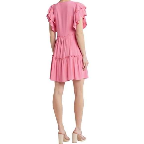 TART Eli Flutter Sleeve Tiered Dress Chateau Rose Pink Large $194 - Picture 9 of 12